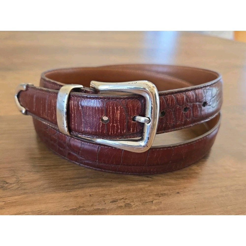 TRAFALGAR Okeechobee Brown Belt Men's 38 Croc Embossed Italian Leather Handmade